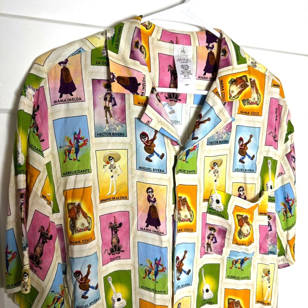 Disney Pixar Coco Mens Large Button Up Shirt Character All Over Print AOP Miguel